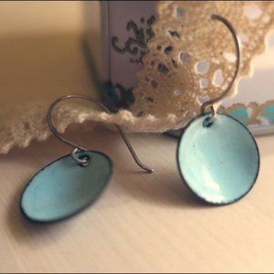 Robin's Egg Blue Enamel Earrings, Handmade, Round